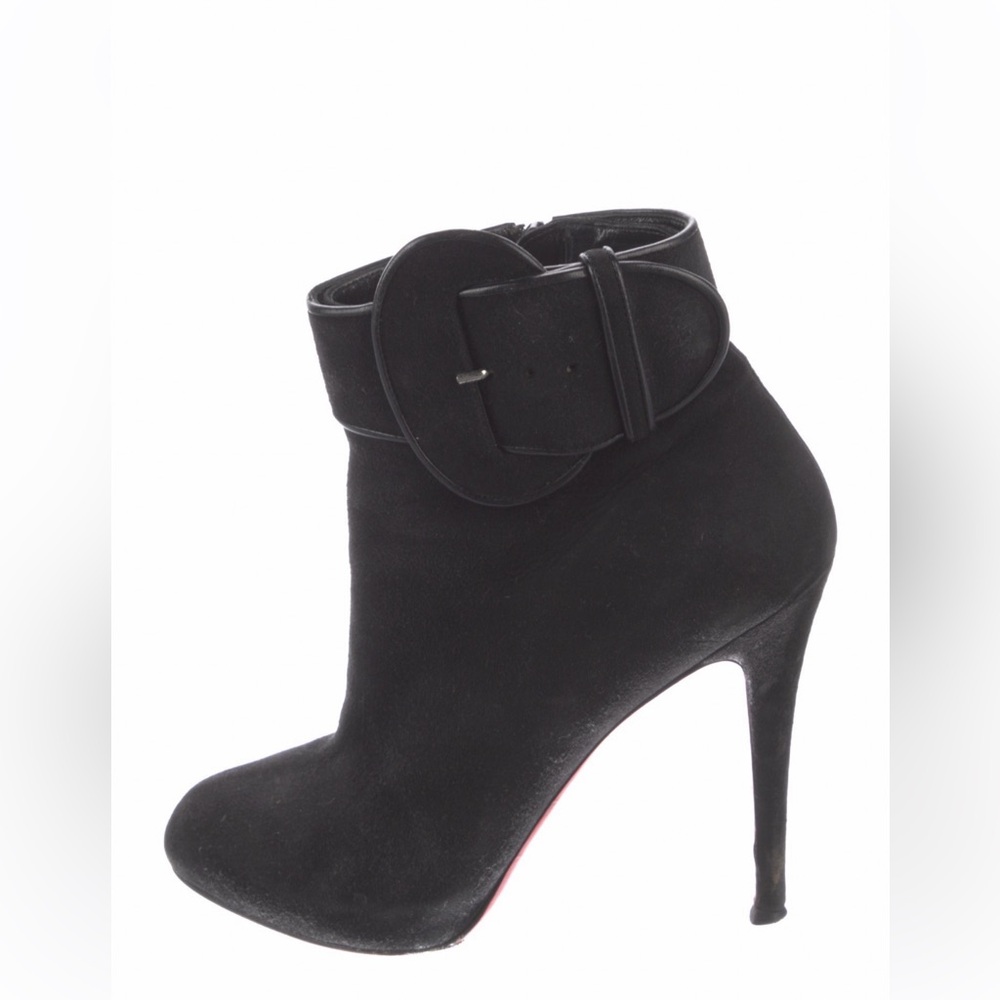 Christian Louboutin Black Suede Trottinette Buckle Detail Ankle Booties SZ-9.5